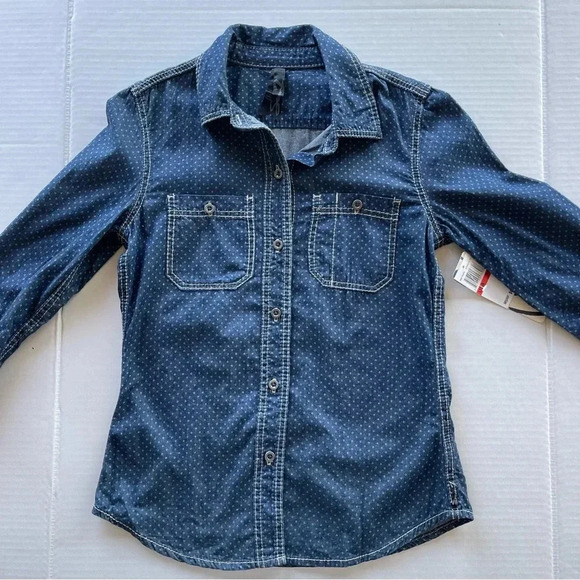 NWT SEVEN7 Button Down Dark Wash Blue Denim Jean Shirt - Picture 11 of 12